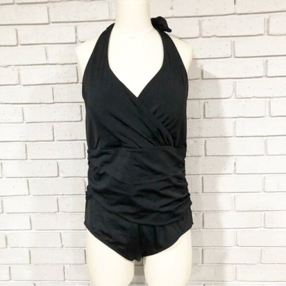 Boden Women’s Black Halter Ruched Swimsuit - Size 6 - Picture 1 of 13